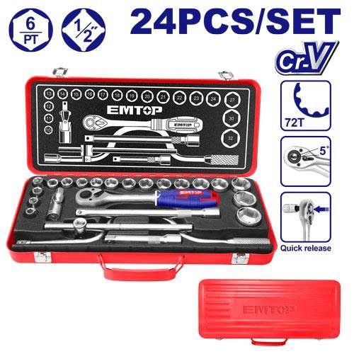 Комплет 24 парчиња крцкалка со патенти 1/2" ESKT12243 Emtop